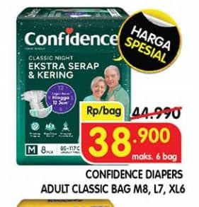 Promo Harga Confidence Adult Classic Night Ekstra Serap & Kering L7, M8, XL6 6 pcs - Superindo