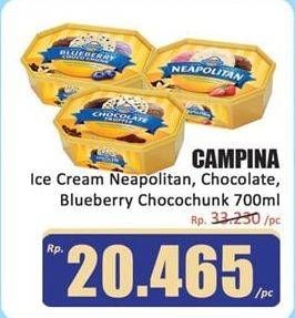Promo Harga CAMPINA Ice Cream Neapolitan, Chocolate, Blueberry Choco Chunk 700 ml - Hari Hari