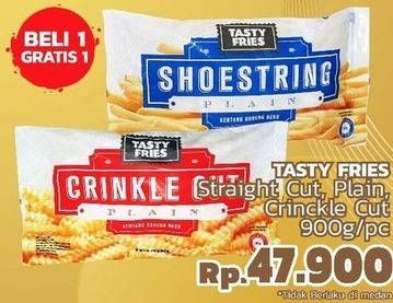 Promo Harga TASTY FRIES Kentang Goreng Beku Straight Cut Plain, Crinkle Cut Plain, Shoestring Plain 900 gr - LotteMart