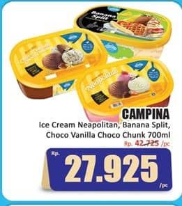 Promo Harga Campina Ice Cream Neapolitan, Banana Split, Chocolate Vanilla Choco Chunk 700 ml - Hari Hari