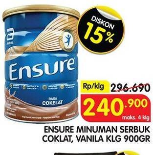 Promo Harga ENSURE Nutrition Powder FOS Cokelat, Vanila 900 gr - Superindo