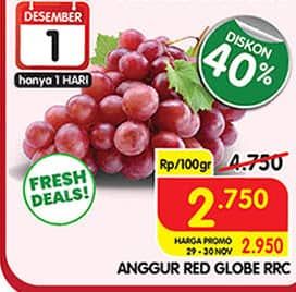 Promo Harga Anggur Red Globe RRC per 100 gr - Superindo