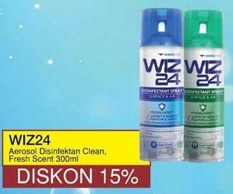 Promo Harga WIZ 24 Disinfecting Spray and Clean All Surface Clean, Fresh Scent 300 ml - Yogya