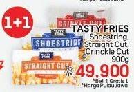 Promo Harga Tasty Fries Kentang Goreng Beku Shoestring Plain, Straight Cut Plain, Crinkle Cut Plain 900 gr - LotteMart