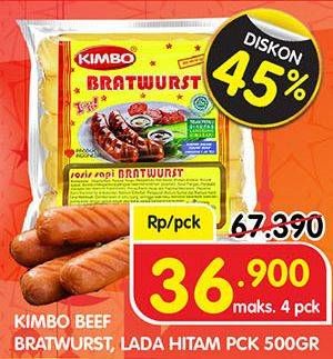 Promo Harga KIMBO Bratwurst Original, Lada Hitam 500 gr - Superindo