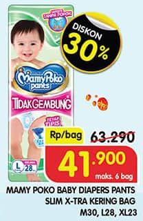 Promo Harga Mamy Poko Pants Xtra Kering Slim Tidak Gembung M30, L28, XL23 23 pcs - Superindo
