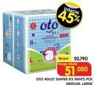 Promo Harga OTO Adult Diapers Pants L8, M8 8 pcs - Superindo
