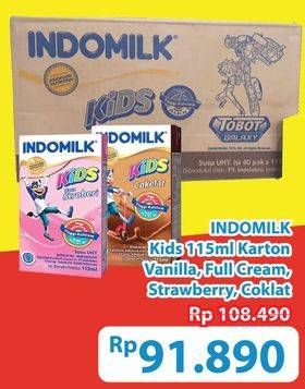 Promo Harga Indomilk Susu UHT Kids Cokelat, Stroberi, Vanila, Full Cream 115 ml - Hypermart