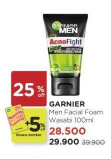 Promo Harga Garnier Men Acno Fight Facial Foam Anti-Bacteria Wasabi Brightening 100 ml - Watsons