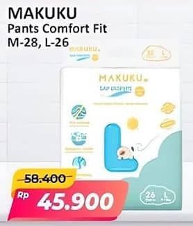 Promo Harga Makuku Comfort Fit Diapers Pants M28, L26 26 pcs - Alfamart