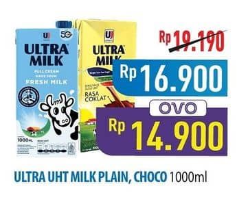 Promo Harga Ultra Milk Susu UHT Full Cream, Coklat 1000 ml - Hypermart