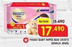Promo Harga PASEO Baby Wipes All Variants per 2 pouch 50 pcs - Superindo