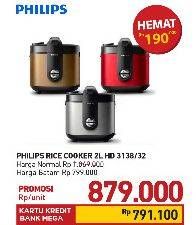 Promo Harga PHILIPS HD3138 Rice Cooker 2L 2000 ml - Carrefour