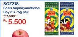 Promo Harga SO GOOD Sozzis Ayam, Sapi, Boboi Boy 3 pcs - Indomaret