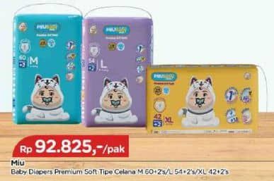 Promo Harga MIU Baby Premium Soft Pants Popok Celana M60+2, L54+2, XL42+2 44 pcs - TIP TOP