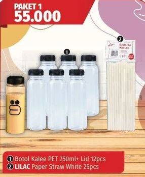 Promo Harga Botol Kalee Pet + Lilac Paper Straw  - Lotte Grosir