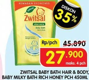 Promo Harga Zwitsal Natural Baby Bath 2 In 1 Milk Honey 450 ml - Superindo