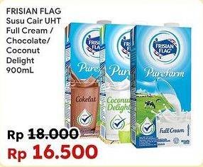 Promo Harga Frisian Flag Susu UHT Purefarm Full Cream, Swiss Chocolate, Coconut Delight 900 ml - Indomaret