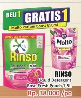 Promo Harga Rinso Liquid Detergent + Molto Pink Rose Fresh 1500 ml - Hari Hari