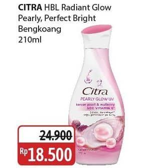 Promo Harga Citra Hand & Body Lotion Pearly White UV Korean Pearl Mulberry, Natural Glowing White UV Bengkoang Green Tea 230 ml - Alfamidi