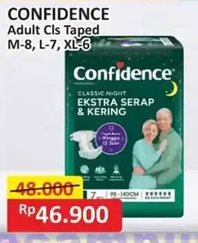 Promo Harga Confidence Adult Classic Night Ekstra Serap & Kering L7, M8, XL6 6 pcs - Alfamart