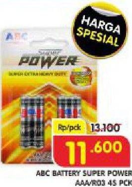Promo Harga ABC Battery Super Power R03/AAA 4 pcs - Superindo