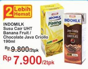 Promo Harga INDOMILK Susu UHT Pisang, Chocolate Java Criollo per 2 pcs 190 ml - Indomaret