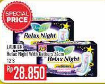 Promo Harga Laurier Relax Night Gathers 34cm 12 pcs - Hypermart