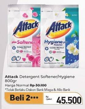 Promo Harga Attack Detergent Powder Plus Softener, Hygiene Plus Protection 800 gr - Carrefour