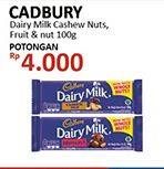 Promo Harga CADBURY Dairy Milk Cashew Nut, Fruit Nut 100 gr - Alfamidi