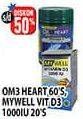 Promo Harga OM3HEART 60s, MY WELL Vit D3 1000IU 20s  - Hypermart