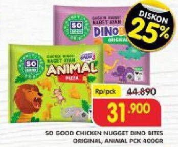 Promo Harga SO GOOD Chicken Nugget Animal, Dinobites, Original 400 gr - Superindo