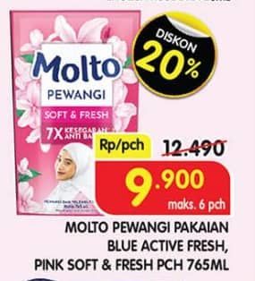 Promo Harga Molto Pewangi Active Fresh, Hijab Soft Fresh 780 ml - Superindo