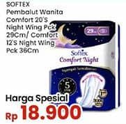 Promo Harga Softex Comfort Night Wing 36cm, Wing 29cm 12 pcs - Indomaret