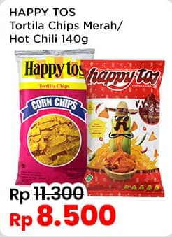 Promo Harga Happy Tos Tortilla Chips Hot Chili, Merah 140 gr - Indomaret
