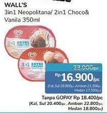 Promo Harga WALLS Ice Cream Chocolate Vanilla With Chocolate Chip, Neopolitana 350 ml - Alfamidi