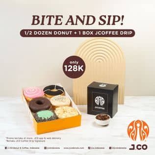 Promo Harga 1/2 Dozen Donut + 1 Box Jcoffee Drip  - JCO