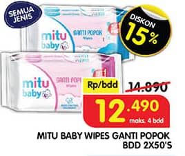 Promo Harga Mitu Baby Wipes Ganti Popok All Variants 50 pcs - Superindo