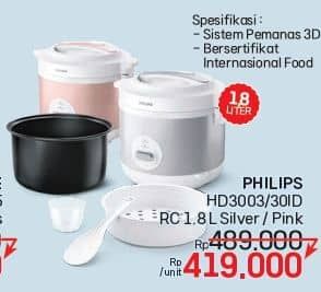 Promo Harga Philips HD3003/30 Rice Cooker 1.8L  - LotteMart