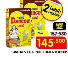 Promo Harga DANCOW FortiGro Susu Bubuk Instant Cokelat per 2 box 800 gr - Superindo