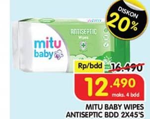 Promo Harga Mitu Baby Wipes Antiseptic per 2 pouch 45 sheet - Superindo