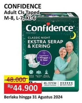 Promo Harga Confidence Adult Classic Night Ekstra Serap & Kering M8, L7, XL6 6 pcs - Alfamart