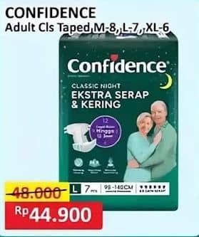 Promo Harga Confidence Adult Classic Night Ekstra Serap & Kering L7, M8, XL6 6 pcs - Alfamart