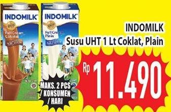 Promo Harga Indomilk Susu UHT Full Cream Plain, Cokelat 1000 ml - Hypermart