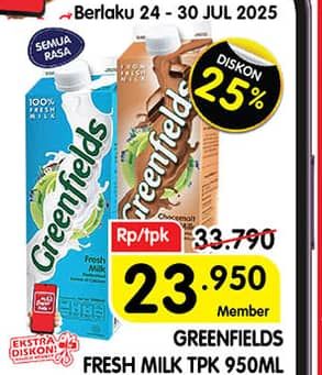 Promo Harga Greenfields Fresh Milk All Variants 1000 ml - Superindo