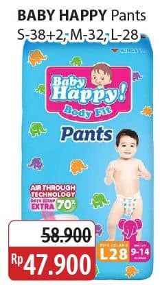 Promo Harga Baby Happy Body Fit Pants S38+2, M32, L28 28 pcs - Alfamidi