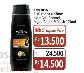 Harga EMERON Shampoo Black & Shine, Hair Fall Control, Hijab Clean & Fresh 170ml