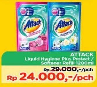 Promo Harga ATTACK Detergent Liquid Hygiene + Protect, Plus Softener 1200 ml - TIP TOP