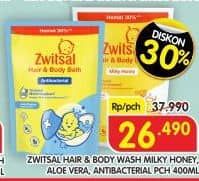 Promo Harga Zwitsal Natural Baby Bath 2 In 1 Milk Honey, Aloe Vera, Antibacterial 400 ml - Superindo