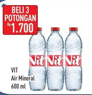 Promo Harga VIT Air Mineral per 3 botol 600 ml - Hypermart